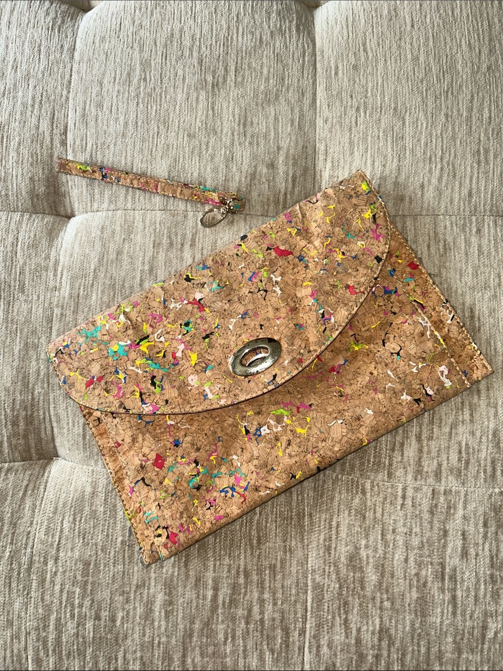 Street Level Cork Confetti Wristlet Clutch - Natural Multicolor